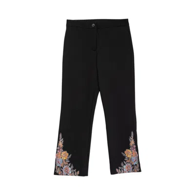 Niza Women's Straight Black Trousers With Micro Print
