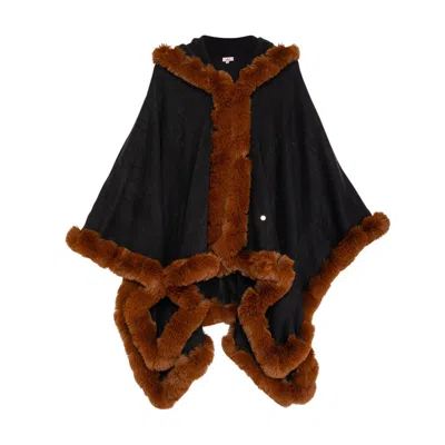 Niza Women's V-neck And Fur Poncho Black