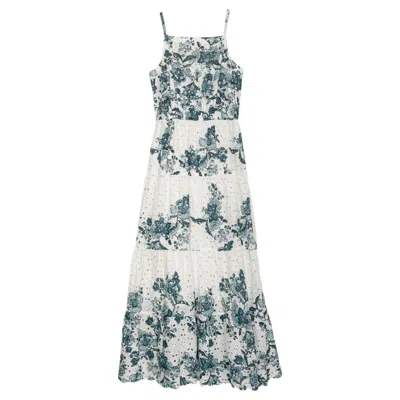 Niza Women's White Blue Floral Dress Salvia