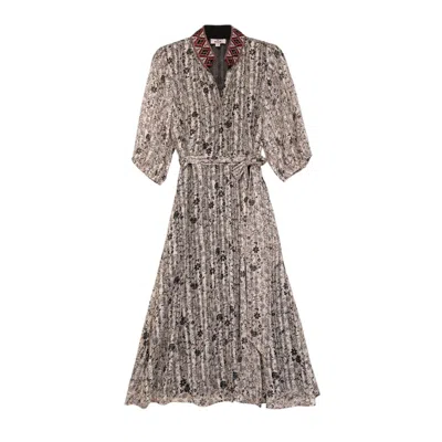 Niza Women's White Embroidered Midi Dress With Embroidery