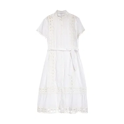 Niza Women's White Long Printed Dress With Straps And A Gathered Bodice