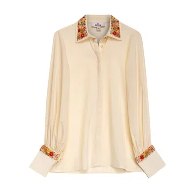 Niza Women's White Long Sleeve Shirt With Embroidery Arielle