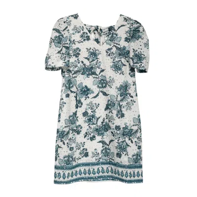 Niza Women's White Perforated Cotton Dress Salvia