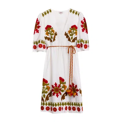 Niza Women's White / Red Short White Boho Dress Penelope In Multi