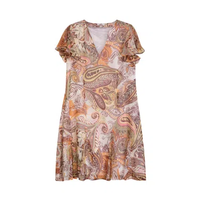 Niza Women's White / Yellow / Orange Short Paisley Print Dress Capri In Multi