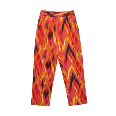 Niza Women's Wide Pants With Multicolor Print In Orange