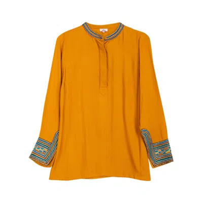 Niza Women's Yellow / Orange Angela Mustard Embroidered Blouse In Yellow/orange