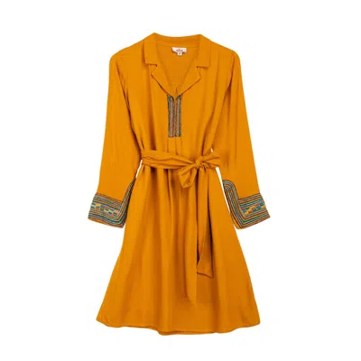 Niza Women's Yellow / Orange Angela Mustard Embroidered Dress In Yellow/orange