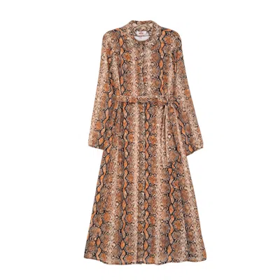 Niza Women's Yellow / Orange Dress Midi Shirt With Printed Lining In Yellow/orange