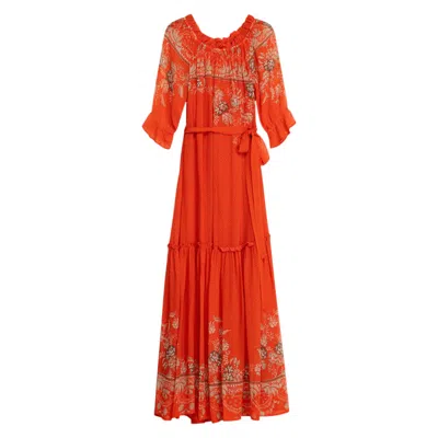 Niza Women's Yellow / Orange Long Sleeve Orange Printed Dress Zinnia In Yellow/orange
