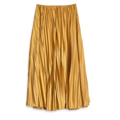 Niza Women's Yellow / Orange Metallic Pleated Midi Skirt Gold In Yellow/orange