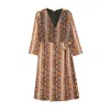 Niza Women's Yellow / Orange Midi Crossover Dress With Below The Elbow Sleeves In Yellow/orange