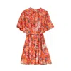 Niza Women's Yellow / Orange Short Dress With Round Neckline Ruffle And V-neckline In Yellow/orange