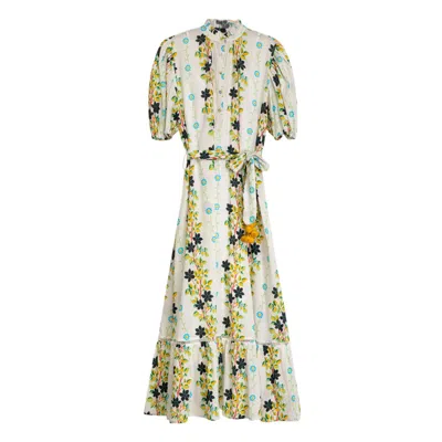 Niza Women's Yellow / Orange / White Long Puff Sleeve Dress Riviera In Multi
