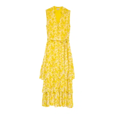 Niza Women's Yellow Short Dress With Ornamental Embroidery And Short Sleeves