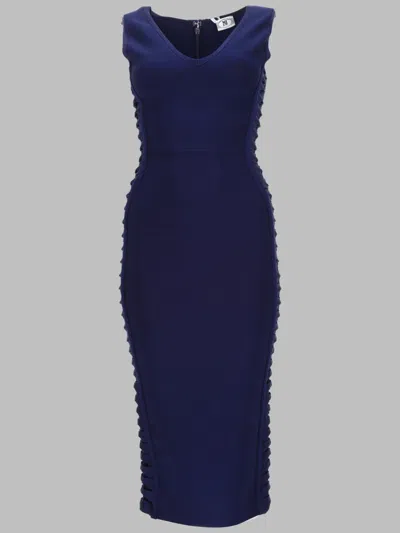 Nj Couture Form-fitting Midi Dress With V-neckline And Ruffled Detailing In Black