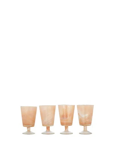 Nkuku 4 Set Shirali Marble Swirl Wine Glass In Orange
