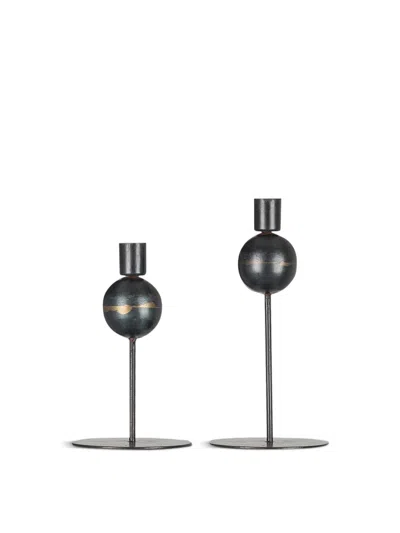 Nkuku Endo Recycled Iron Candle Holder (set Of 2) In Black