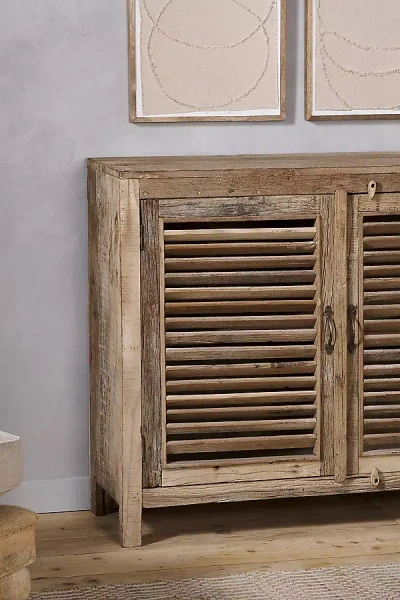Nkuku Ibo Reclaimed Wooden Slatted Sideboard In Sand