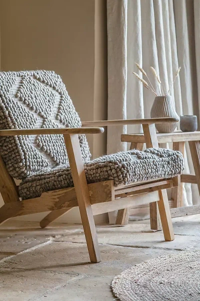 Nkuku Keya Chunky Weave & Mango Wood Chair In Nude