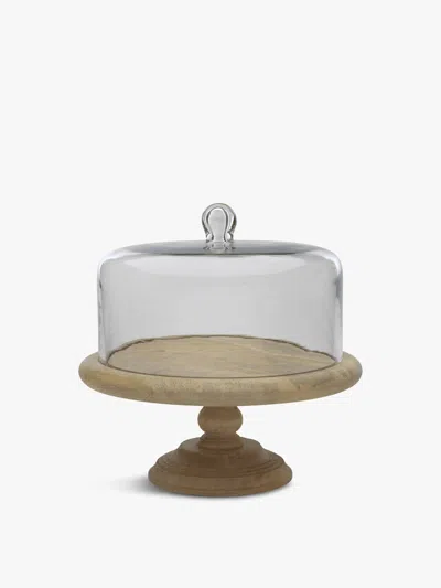Nkuku Recycled Glass Dome And Mango Wood Cake Stand In Mango Wood/clear