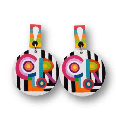 Nkv Stuff Women's Black / White Color Hand-painted Wooden Drop Earrings