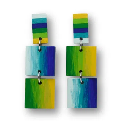 Nkv Stuff Women's Blue / Green / Yellow Ireland Hand-painted Wooden Drop Earrings