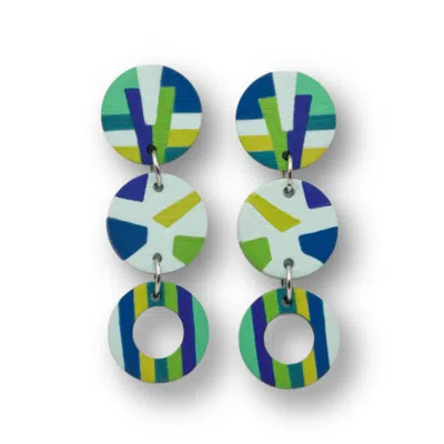 Nkv Stuff Women's Blue / Green / Yellow Olivia Hand-painted Wooden Earrings