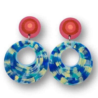 Nkv Stuff Women's Blue / Pink / Purple Ayelet Hand-painted Wooden Drop Earrings