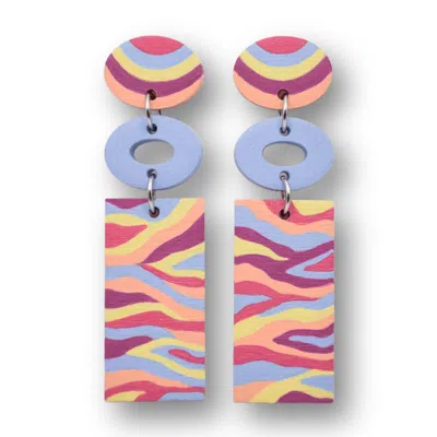 Nkv Stuff Women's Blue / Pink / Purple Evelyn Hand-painted Wooden Drop Earrings