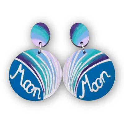 Nkv Stuff Women's Blue / Pink / Purple Moon Handmade Wooden Metallic Earrings