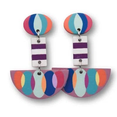 Nkv Stuff Women's Blue / Pink / Purple Noe Hand-painted Wooden Drop Earrings