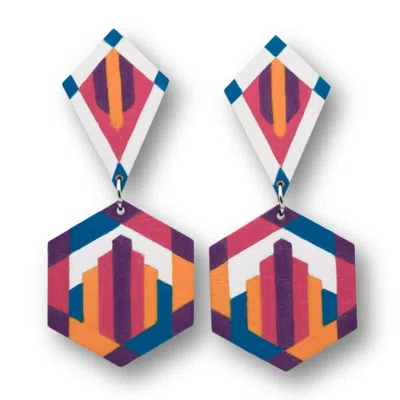 Nkv Stuff Women's Blue / Pink / Purple Sophie Hand-painted Wooden Drop Earrings
