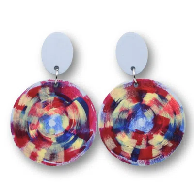 Nkv Stuff Women's Blue / Red / Yellow Isla Hand-painted Wooden Drop Earrings