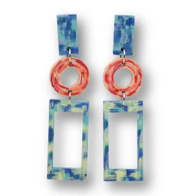 Nkv Stuff Women's Blue / Red / Yellow Leora Hand-painted Wooden Drop Earrings