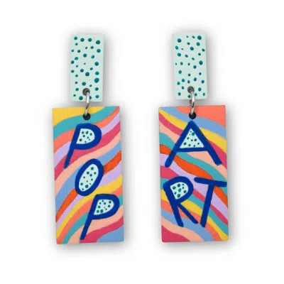 Nkv Stuff Women's Blue / Yellow / Orange Pop Art Hand-painted Wooden Drop Earrings