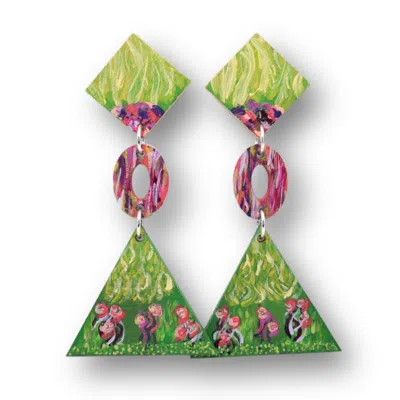 Nkv Stuff Women's Green / Pink / Purple Flora Handmade Wooden Drop Earrings