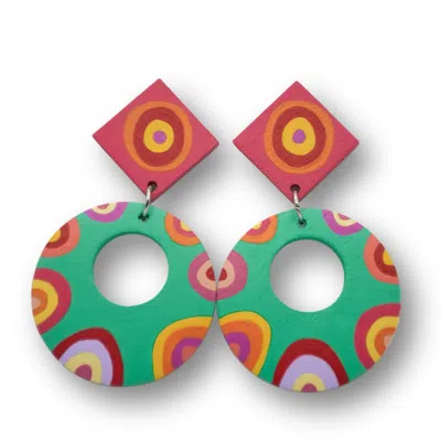 Nkv Stuff Women's Green / Pink / Purple Primavera Hand-painted Wooden Drop Earrings