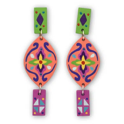 Nkv Stuff Women's Green / Pink / Purple Yaretzi Hand-painted Wooden Earrings