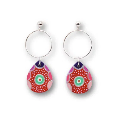 Nkv Stuff Women's Pink / Purple / Red Ellie Hand-painted Wooden Earrings With Silver Hoops