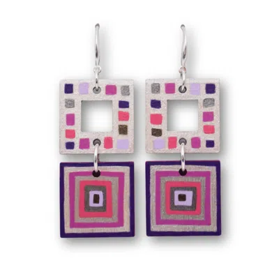 Nkv Stuff Women's Pink / Purple / Silver Ariadne Hand-painted Metallic Earrings With Silver Hooks