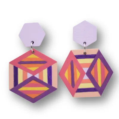 Nkv Stuff Women's Pink / Purple / Yellow Dafna Hand-painted Wooden Drop Earrings