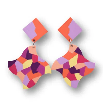 Nkv Stuff Women's Pink / Purple / Yellow Puzzle Hand-painted Wooden Drop Earrings