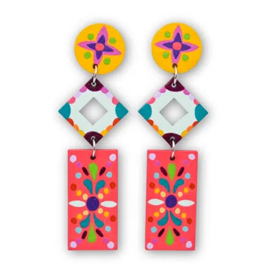 Nkv Stuff Women's Pink / Purple / Yellow Tayanna Hand-painted Wooden Earrings