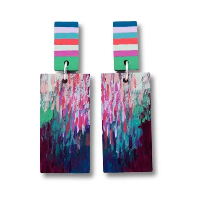 Nkv Stuff Women's Silver Rain Handmade Wooden Drop Earrings