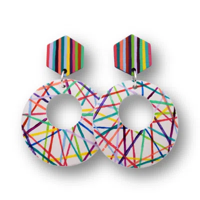 Nkv Stuff Women's White / Silver Nova Hand-painted Wooden Earrings