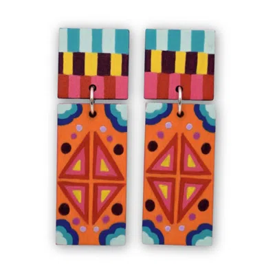 Nkv Stuff Women's Yellow / Orange / Blue Tozi Hand-painted Wooden Earrings