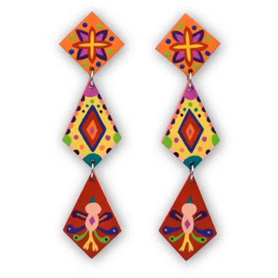 Nkv Stuff Women's Yellow / Orange / Red Paloma Hand-painted Wooden Earrings
