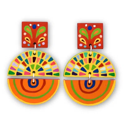 Nkv Stuff Women's Yellow / Orange Xochitl Hand-painted Wooden Earrings