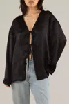 Nlt Flowy Tie Front Top In Black In Black